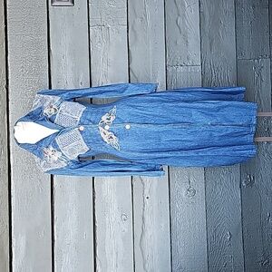 Vintage Y2K Embellished Denim Dress Duster Long Jacket Blue sz 4 S Women's